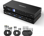 TESmart MST USB C DisplayPort HDMI KVM Switch 4 PC 2 Monitor, 4K @ 60Hz KVM Switch 2 s&uuml;learvutile 2 lauaarvutile, USB 3.0 DP 1.2 HDMI 2.0, EDID, Gigabit Ethernet, Hotkey Switch, 60W laadimine Audio Mikrofon