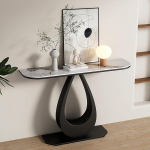 Moderner Eingangstisch mit Marmorplatte und stabilem Metallsockel, stilvolle Konsole, Sofatisch f&uuml;r Foyer, Wohnzimmer, Flur und Korridor, Schwarz, B 120 cm