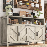 Buffet-Sideboard mit Stauraum, Bauernhaus, Scheunent&uuml;ren, K&uuml;chenaufbewahrungsschrank, Kaffeebarschrank (grau, 140 cm)