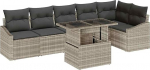 7-teiliges Garten-Sofa-Set mit Kissen Hellgraues Poly-Rattan Gartenlounge Model3349018