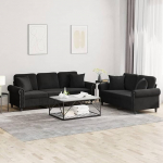 Schwarz Samt 2/3-Sitzer-Sofa Set mit PP-Baumwolle Kissen - Komfortabel & Stabil Model3202275