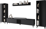 Mirjan24 Hailea I Living Room Set, Living Room Cabinet, Cabinet Wall, Set of 2 Shelves, Wall Shelves, TV Lowboard with 3 Flaps / Doors (Black Graphite)
