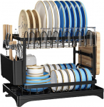Countertop Dish Dryer, 2-Tier Aluminium Dish Rack with Draining Board, Kitchen Counter Dish Rack with Utensil Holder, for the