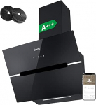 CIARRA CBCB6736F A+++ Cooker Hood 60 cm Convection Headless Slanted Hood 650 m&sup3;/h Wi-Fi App Touch Control Booster Extractor Fan LED Lighting with CBCF003 Carbon Filter Black