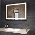 AQUABATOS Bathroom Mirror with Lighting 100 x 70 cm Black Frame LED Bathroom Mirror Illuminated Warm White 6400 K and Cool White 3000 K Dimmable Touch Switch Anti-Fog