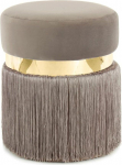 Qiyano Round Stool with Velvety Soft Fabric Cover and Trendy Fringes Elegant Metal Ring in the Middle Pouf Decoration Seating Furniture Bedroom Living Room Wardrobe Colour: Taupe