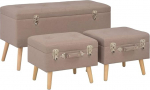 vidaXL 3 x Stools with Storage Space, Ottoman, Upholstered Stool, Seat Bench, Hallway Bench, Pouf, Footstool, Ottoman, Brown Fabric