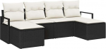 6-teiliges Garten-Sofaset mit Kissen Schwarz Poly-Rattan, 2-Sitzer Garten-Sofa mit Kissen Schwarz Poly-Rattan Gartenlounge Model3346487