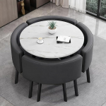 VTELGT s&ouml;&ouml;gilaua ja 4 tooli komplekt, 90 cm &uuml;mmargune s&ouml;&ouml;gilaud ja 4 kunstnahast s&ouml;&ouml;gitooli, ruumi s&auml;&auml;stev k&ouml;&ouml;gi, elutoa, r&otilde;du, restorani, kontori jaoks, valge + hall