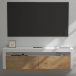 doporro TV Lowboard TV kapp 160 cm, matt valge ja tammepuidust rippuv telerikapp 01