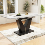 Merax pikendatav s&ouml;&ouml;gilaud, pikendatav s&ouml;&ouml;gilaud, k&ouml;&ouml;gilaud, valge lauaplaat V-kujuliste lauajalgadega, k&ouml;&ouml;ki, elutuppa, kontorisse, 99-159 x 75 cm, 4-6 inimest, marmorne v&auml;limus +