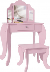 HOMCOM laste edevuslaua ja tooli komplekt, t&uuml;drukute edevuskomplekt koos kolmekordse peegli ja tugitooliga, meigilaud koos sahtliga, roosa