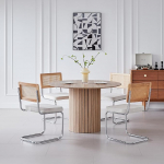 DEYARNA HOME S&ouml;&ouml;gitoa komplekt laud ja toolid, 120 cm &uuml;mmargune s&ouml;&ouml;gilaud ja 4 pehmendusega s&ouml;&ouml;gitooli, s&ouml;&ouml;gilaud ja 4 s&ouml;&ouml;gitooli komplekt elutuppa, k&ouml;&ouml;ki (originaal puiduv&auml;rv + valge)