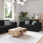 Fasba 2-teiliges Sofa-Set mit Kissen, schwarzer Samt, Polstersofa Moderne Relax-Couch f&uuml;r Wohnzimmer Schlafzimmer Hobbyraum3324754