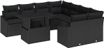 9-teiliges Garten-Sofa-Set mit Kissen Schwarz Poly-Rattan Gartenlounge Model3348979