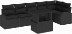 7-teiliges Garten-Sofa-Set mit Kissen Schwarzes Poly-Rattan, 2-Sitzer Garten-Sofa mit Stauraum & Kissen Schwarzes Poly-Rattan Gartenlounge Model3357396