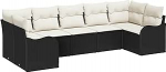 7-teiliges Garten-Sofa-Set mit Kissen aus schwarzem Poly-Rattan, 2-Sitzer Garten-Sofa mit Kissen aus schwarzem Poly-Rattan Gartenlounge Model3345847