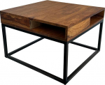 FineBuy Sheesham kohvilaud 60 x 60 x 40 cm T&auml;ispuidust / metallist diivanilaud Ruudukujuline elutoa laud koos hoiuruumiga Kohvilaud T&auml;ispuidust v&auml;ike laud K&otilde;rvallaud Elutuba kaasaegne ruudukujuline