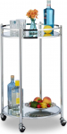 Relaxdays Round Serving Trolley with 2 Levels, Steel, Mirrored Shelves, Tea Trolley with Wheels, 75 x 50 cm, Silver