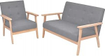 Diivanikomplekt 2-TLG. Stoff Hellgrau Retro-Sofa-Set mit Sessel und Sofa, Stabiles Holzgestell, Bequeme Polsterung f&uuml;r Wohnzimmer
