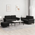 Gecheer 3-TLG. Sofagarnitur mit Kissen Schwarz Samt, Moderne Couch Polstersofa f&uuml;r Wohnzimmer Schlafzimmer Spielzimmer3202225