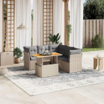 Set Schlafsofa, 5-teiliges Gartensofa-Set mit beigefarbenen Kissen aus Polyrattan, Sofa f&uuml;r Wohnzimmer, Gartensofa, modernes Sofaset f&uuml;r den Au&szlig;enbereich, M&ouml;bel Modell 3270828