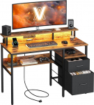 VASAGLE LWD093K01 Kangast sahtliga arvutilaua koos monitori alusega LED-valgustusega 55 x 120 x 90 cm Sisseehitatud pistikupesad 2 USB-pesa kodukontorisse Vintage Brown