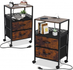 Yosamy &ouml;&ouml;kapp, 2 tuba, pistikupesa, rattad, riidest sahtlid, pistikupesad, USB pordid, k&uuml;ljelaud elutuppa, magamistuppa, 40 x 28 x 60 cm, retro v&auml;rviga.