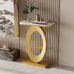 Schmaler Konsolentisch mit Stauraum, Beistelltisch f&uuml;r den Eingangsbereich, geometrisches Metallgestell in Gold, stilvoller Flurtisch f&uuml;r das Wohnzimmer, 60 cm/23,6 Zoll modernes Design.