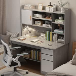 Moodne kodukontori t&ouml;&ouml;laud riiulitega, puidust laud sahtlite ja raamaturiiuliga, t&ouml;&ouml;koht kirjutamiseks ja l&otilde;&otilde;gastumiseks, hall (120 x 45 x 164 cm)