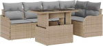 6-teiliges Garten Sofa Set mit Kissen Beige Poly Rattan, 2-Sitzer Garten Sofa mit Kissen Beige Poly Rattan Gartenlounge Model3348466