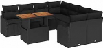9-Teile Garten Diivan Set mit Kissen Schwarz Poly Rattan Akazie, 2-Sitzer Garten Sofa mit Kissen Schwarz Poly Rattan Gartenlounge Model3349442
