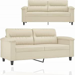 359584 2-kohaline diivan 140 cm kunstnahast kreemikas