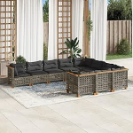 Gartensofa-Set 10-teilig mit grauen Kissen aus Polyrattan, M&ouml;bel-Set Schlafsofa, Wohnzimmer, Gartensofa, modernes Set f&uuml;r Au&szlig;ensofa, Outdoor-M&ouml;bel, Modell 3262035