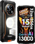 DOOGEE Fire 5 UItra 4G Android 15 V&auml;litingimustes kasutatav mobiiltelefon ilma lepinguta, 1200 LM matkalamp, 13000 mAh 18W, 32GB + 256GB/2TB ehitusplatsi mobiiltelefon, 6,6-tolline HD + 90 Hz, 48MP AI-kaamera, IP68