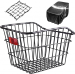 BINOTHINK Bicycle Basket Rear Bicycle Basket Metal Large with Waterproof Cover Reflective and Luggage Net Bicycle Basket for Small Dog Shopping Picnic School Bag