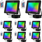 Tubiaz 8 RGB Spotlights, 50 W, Colour Changing LED Spotlight Outdoor with Remote Control, RGB LED Floodlight, 16 Colours, 4 Modes with Memory Function, IP66 Waterproof for Gardens, Courtyards (no