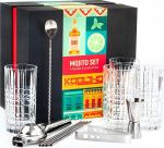 Mojito Glasses Set Cocktail Gift Set, Gift Cocktails Glass Set of 4 Accessories Lemon Squeezer, 4 Straws Stainless Steel Measuring Cup Spoon Gift Box, Gifts for Women Men