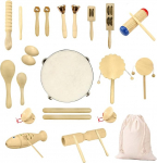 Puidust muusikainstrumentide komplekt, Ulifeme 27 t&uuml;kki instrumente lastele, v&auml;ikelastele ja beebidele, puhtast puidust l&ouml;&ouml;kriistade muusikainstrumentide m&auml;nguasi, muusika r&uuml;tmiinstrumentide komplekt, pakitud puuvillasesse kotti