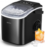 Silonn Ice Cube Machine, 9 Cubes Ready in 6 Minutes, 12 kg in 24 Hours, Self-Cleaning, Small, 2 Ice Cube Sizes, for Kitchen, Office, Bar, Party, Black