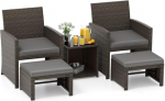 FANTASK Garden Furniture Set, Balcony Furniture Rattan Furniture, Balcony Set Including Rattan Table and Chairs, Polyrattan Lounge Set with Seat Cushion and Ottoman, Grey