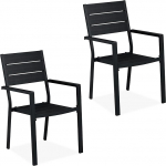 Relaxdays Garden Chairs Set of 2 HBT 90 x 53.5 x 59 cm Balcony Chairs with Armrests Metal Modern Patio Furniture Black