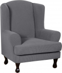 Stretch Wingback Chair Sofa Slipcover 2-Piece Sofa Cover Furniture Protector Couch Soft with Elastic Base Spandex Jacquard Fabric Small Checks (Grey)