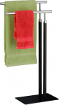Relaxdays Standing Towel Rail 2 Rails H x W x D: 78 x 44 x 20 cm, Standing Towel Holder for Bathroom, Steel, Black/Silver