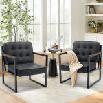 COLAMY Wing Chair, elutuba, 2 tuba, nahast aktsenttool, Mid Century Modern Faux nahast vastuv&otilde;tutool metallist jalgadega elutuppa, magamistuppa, vastuv&otilde;tutuppa, ooteruumi, musta v&auml;rvi