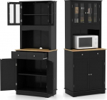 KOMFOTTEU Buffet kapp, k&otilde;rge kapp, puidust vitriinkapp, k&ouml;&ouml;gikapp t&ouml;&ouml;tasapinnaga, 2 sahtlit ja reguleeritavad riiulid, hoiukapp, 68,5 x 40,5 x 170 cm (must)