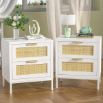 Rotangist &ouml;&ouml;kapp 2 puidust &ouml;&ouml;kapi komplekt Boho &ouml;&ouml;kapp 2 sahtliga k&uuml;ljelaud magamistoas elutuppa 48 x 35 x 54 cm