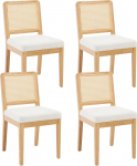 chairus 4 s&ouml;&ouml;gitooli komplekt, &scaron;enill, k&ouml;&ouml;gitoolid rotangist seljatoega, retro puidust aktsenttoolid, polsterdatud toolid s&ouml;&ouml;gituppa, k&ouml;&ouml;ki, elutuppa (valge-4)