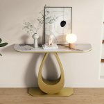 Eingangstisch, Marmorplatte & Metallfu&szlig;, moderne Konsole Sofatisch f&uuml;r Foyer, Wohnzimmer, Korridor