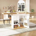 Puidust pikendatav s&ouml;&ouml;gilaud, k&ouml;&ouml;gilaud koos hoiuruumi sahtlitega, 110-140 x 80 x 75 cm, ristk&uuml;likukujuline teleskooplaud koos suupistete ja veiniriiuliga, kaasaegne k&ouml;&ouml;gi s&ouml;&ouml;gilaud (valge)